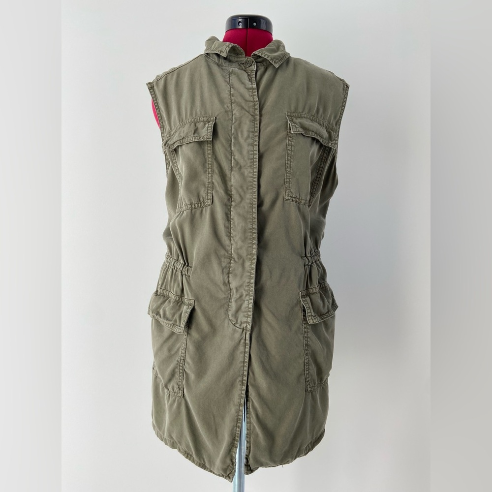 Buffalo David Bitton Olive Utility Vest – Drawstring Waist Safari Vest | Size L